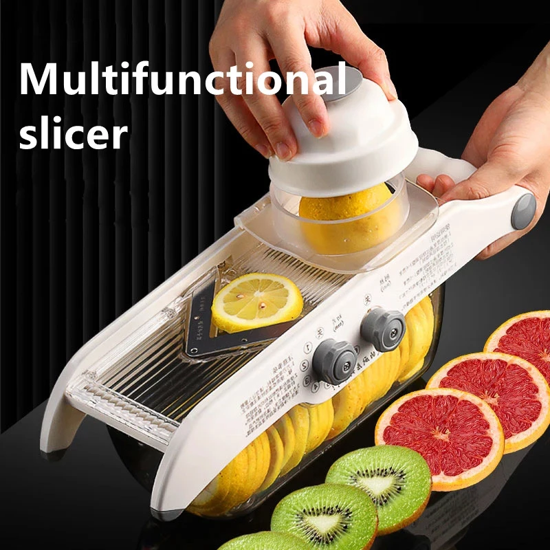 Kitchen Appliances Japan - Multifunktionaler Zitronenschneider, Gemüsereibe mit Korb, V-Klinge,