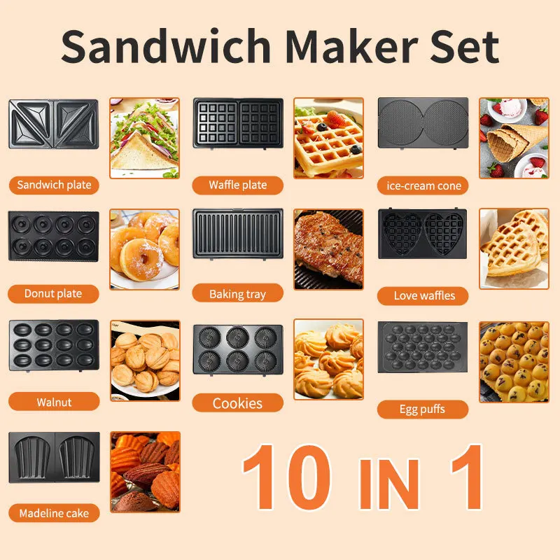 Donut Maker Mini - 220/110V Haushaltsgeräte 10-in-1 Sandwichmaker Mini Frühstückszubereiter