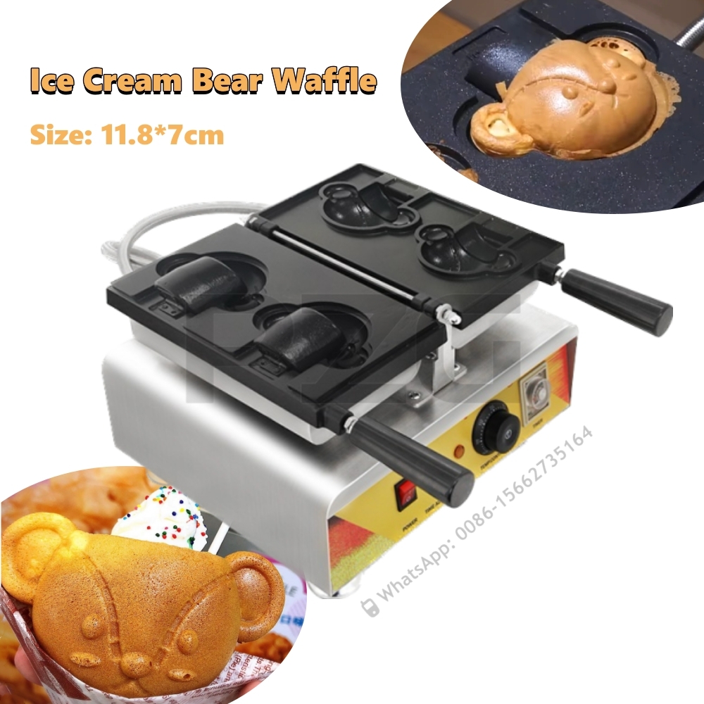 Donut Maker Mini - 2 Stück Teddybär-förmige Mini-Waffeleisen Digitale Eiswaffel-Maschine